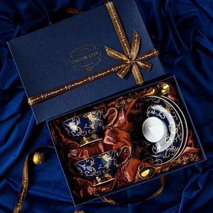 ALDO Home & Kitchen>Dinner Set Luxurious Royal Palace Style Classic Coffee and Tea Set Blue Hand Made Bone China Porcelain Real Gold Leaf Set for Two