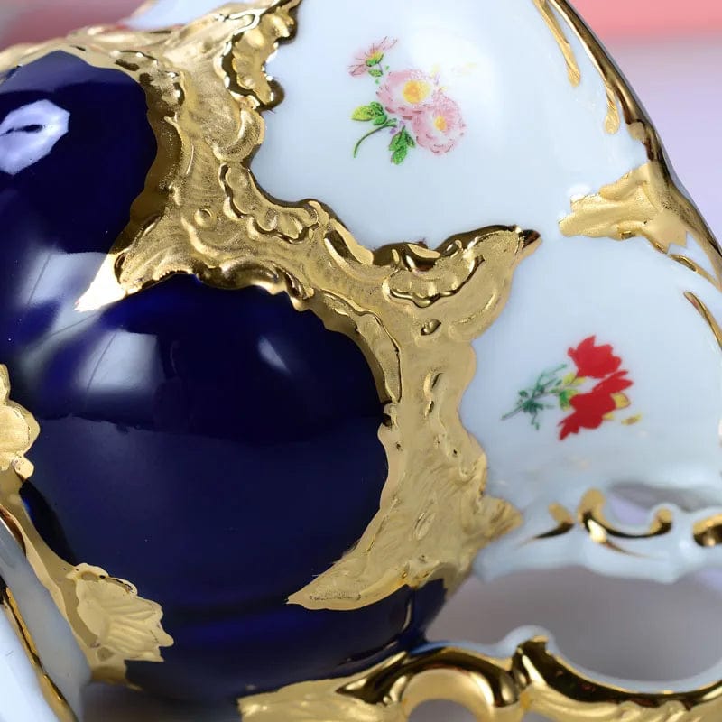 ALDO Home & Kitchen>Dinner Set>Tableware> Drinkware/ Royal Cort Luxury  Style Fine Porcelain 24 K Gold Plated Blue and White Coffee Tea sets