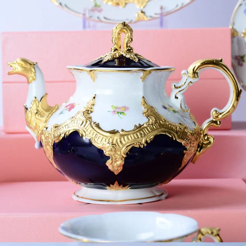 ALDO Home & Kitchen>Dinner Set>Tableware> Drinkware/ Royal Cort Luxury  Style Fine Porcelain 24 K Gold Plated Blue and White Coffee Tea sets