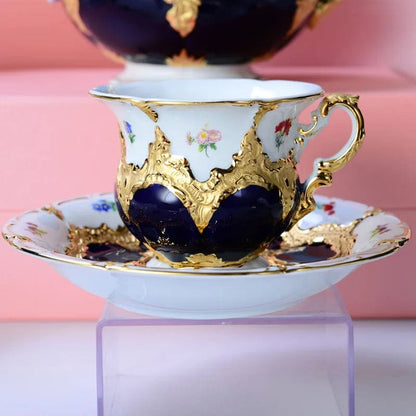 ALDO Home & Kitchen>Dinner Set>Tableware> Drinkware/ Royal Cort Luxury  Style Fine Porcelain 24 K Gold Plated Blue and White Coffee Tea sets