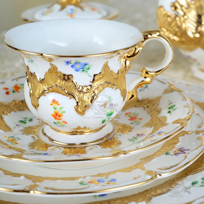 ALDO Home & Kitchen>Dinner Set>Tableware / Drinkware Royal Cort Luxury  Style Fine Porcelain 24 K Gold Plated Gold and White Coffee Tea sets