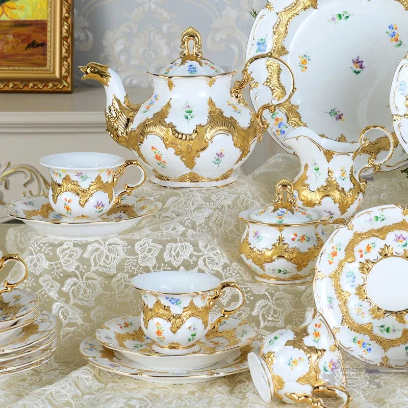 ALDO Home & Kitchen>Dinner Set>Tableware / Drinkware Royal Cort Luxury  Style Fine Porcelain 24 K Gold Plated Gold and White Coffee Tea sets