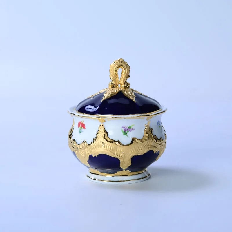 ALDO Home & Kitchen>Dinner Set>Tableware> Drinkware/ Sugar jar Royal Cort Luxury  Style Fine Porcelain 24 K Gold Plated Blue and White Coffee Tea sets