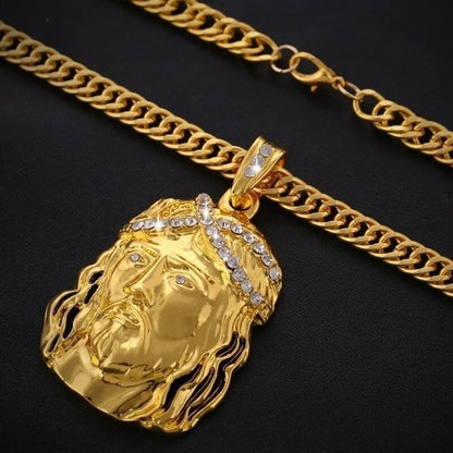 ALDO Jewelry Jesus Christ Designer Christian Amulet Pendant Necklace with Rhinestones