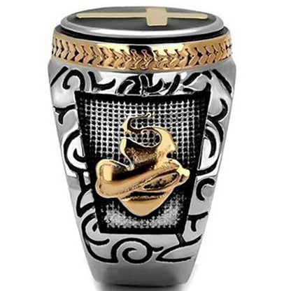 ALDO Jewelry Religious Amulet Crusader Christian Cross Praying Hands Men's Fashion Ring