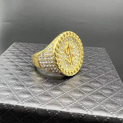 ALDO Jewelry US Dollar Sign Ring and Rhinestones Gold Color Amulet For Fortune and Finacial Protection and Prosperity for Men