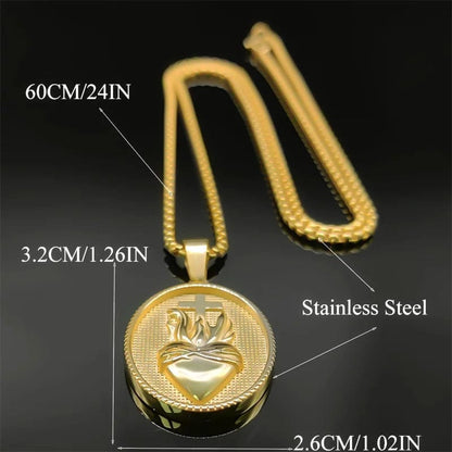 ALDO Jewelry Vintage Christian Sacred Heart of Jesus Cross  Stainless Steel Amulet Pendant Necklace for Protection Men and Women