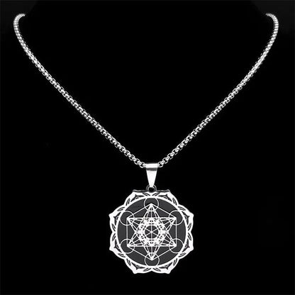ALDO Jewelry Yoga Sacred Geometry Metatron Cube Angel Seal Necklace Pendant Good Health Protection and Great Fortune for Woman