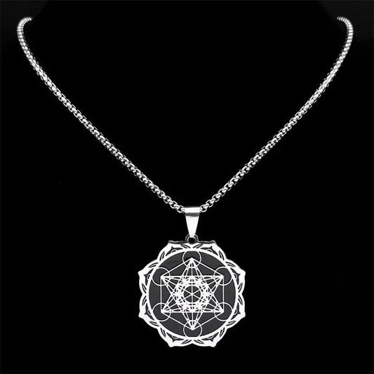 ALDO Jewelry Yoga Sacred Geometry Metatron Cube Angel Seal Necklace Pendant Good Health Protection and Great Fortune for Woman