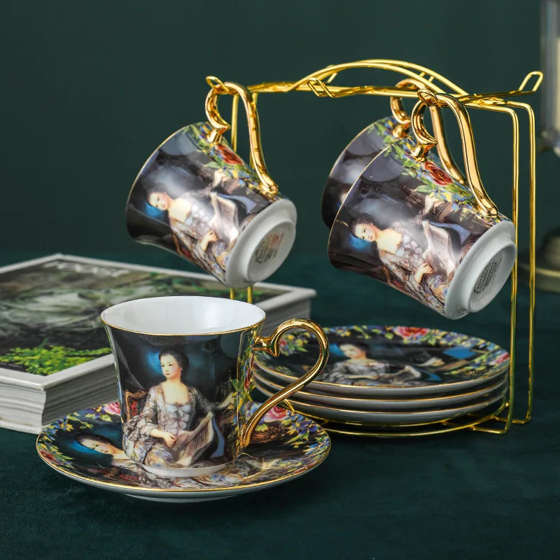 ALDO ‎> Kitchen & Dining > Tableware > Dinnerware 4 cup 4 saucer Beautiful Venetian Art Bone China 24 carat Plated Vintage Porcelain Coffee Tea Sets