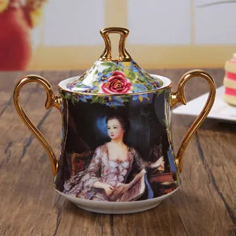 ALDO ‎> Kitchen & Dining > Tableware > Dinnerware Sugar bowl Beautiful Venetian Art Bone China 24 carat Plated Vintage Porcelain Coffee Tea Sets
