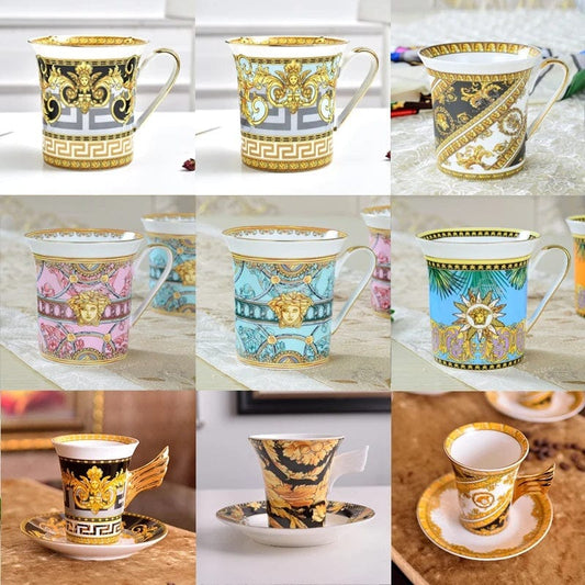 ALDO ‎> Kitchen & Dining > Tableware > Dinnerware Versace Style Luxury  Classic  Coffee and Tea Ceramic 24 karat Gold Plated Mugs