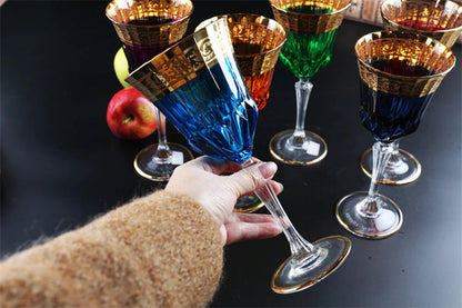 ALDO Kitchen & Dining > Tableware > Drinkware Blue / Lead Free Crystal / 21 cm toll Custom Made High Quality Lead Free Crystal 24 Karat  Gold Plated Wine Goblets Glasses