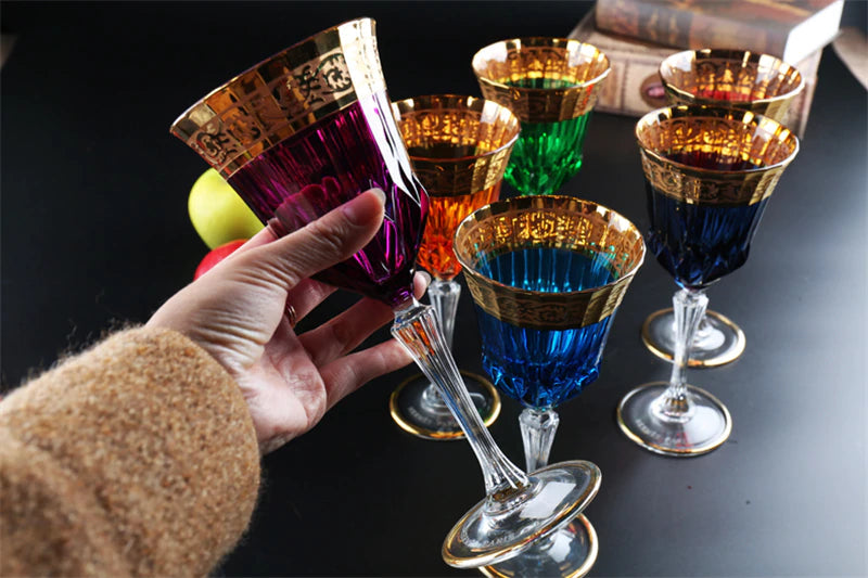 ALDO Kitchen & Dining > Tableware > Drinkware Custom Made High Quality Lead Free Crystal 24 Karat  Gold Plated Wine Goblets Glasses