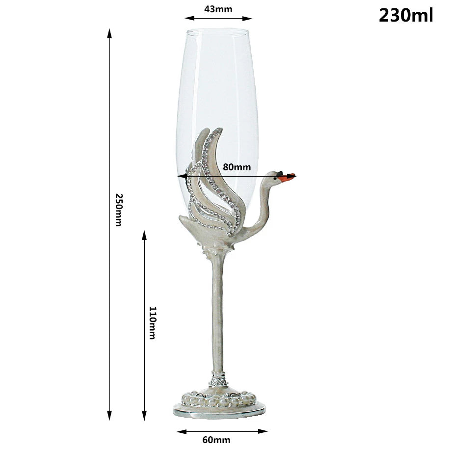 ALDO Kitchen & Dining > Tableware > Drinkware Exquisite Unique Custom Made  Swan Wedding Led Free Crystal Champagne Wine Glasses Set of Two