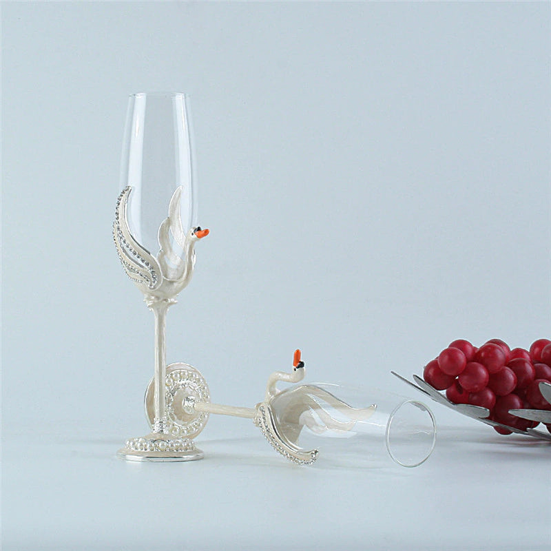 ALDO Kitchen & Dining > Tableware > Drinkware Exquisite Unique Custom Made  Swan Wedding Led Free Crystal Champagne Wine Glasses Set of Two