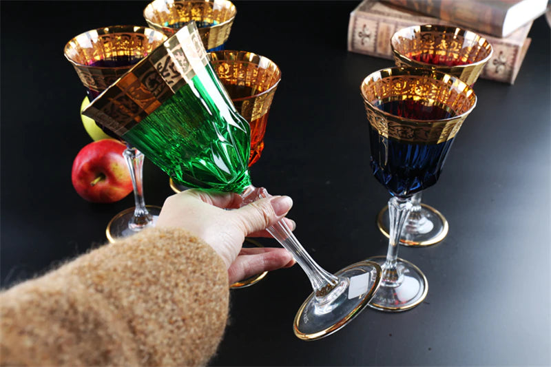 ALDO Kitchen & Dining > Tableware > Drinkware Green / Lead Free Crystal / 21 cm toll Custom Made High Quality Lead Free Crystal 24 Karat  Gold Plated Wine Goblets Glasses
