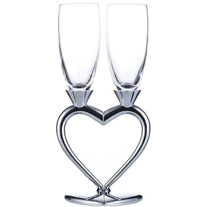 ALDO Kitchen & Dining > Tableware > Drinkware New / Lead free Crystal / 10" inh x 1.9" inch Each Custom Made Two Hearts Wedding Led Free Crystal Champagne Wine Glasses Set of Two