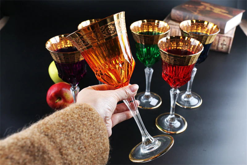 ALDO Kitchen & Dining > Tableware > Drinkware Orange / Lead Free Crystal / 21 cm toll Custom Made High Quality Lead Free Crystal 24 Karat  Gold Plated Wine Goblets Glasses