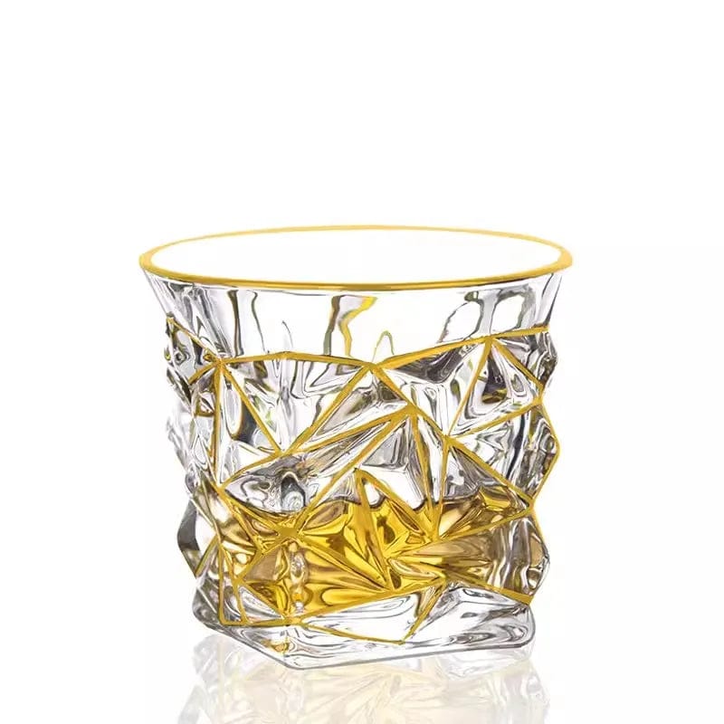 ALDO Kitchen & Dining > Tableware > Drinkware Private Collections Gold Seal 24 K Gold Plated Design Whiskey Brandy  Crystal Diamond Cut Glass