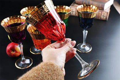 ALDO Kitchen & Dining > Tableware > Drinkware Red / Lead Free Crystal / 21 cm toll Custom Made High Quality Lead Free Crystal 24 Karat  Gold Plated Wine Goblets Glasses