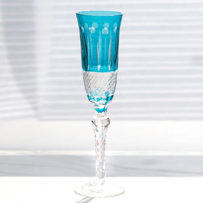 ALDO Kitchen & Dining > Tableware > Drinkware Sky blue Amazing Luxury Japanize Lead Free Hand Cut and Hand Blown Champagne Flute Crystal  Glasses