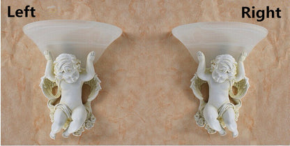 ALDO Lighting > Lighting Fixtures > Ceiling Light Fixtures Left and Right Set / white / resin and glass Angels Statue Sculptural Electric Wall LED 3 Colors Lamp Sconce