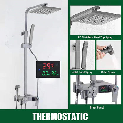 ALDO Plumbing > Plumbing Fixture Hardware & Parts > Shower Parts > Shower Heads Digital Bathroom Shower System with LED and Smart Thermostat Temperature Display Wall Mount Rainfall Head Faucet