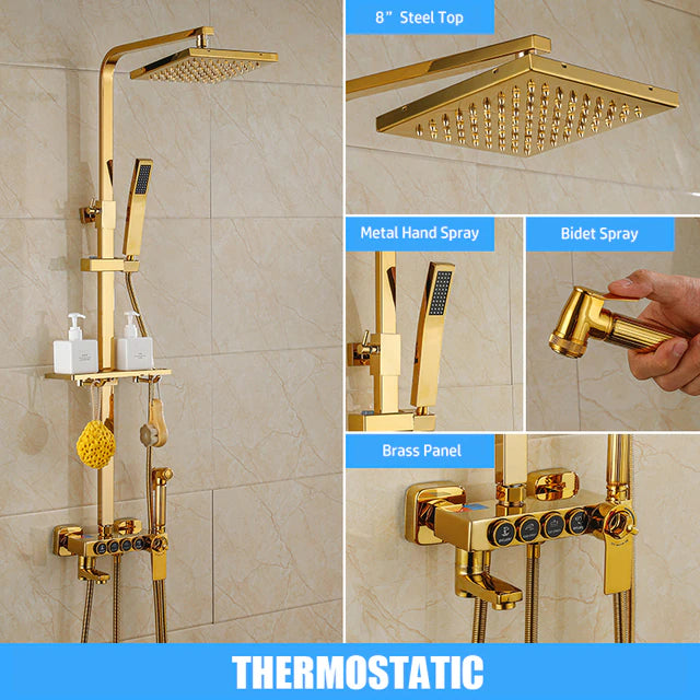 ALDO Plumbing > Plumbing Fixture Hardware & Parts > Shower Parts > Shower Heads Digital Bathroom Shower System with LED and Smart Thermostat Temperature Display Wall Mount Rainfall Head Faucet