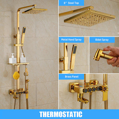 ALDO Plumbing > Plumbing Fixture Hardware & Parts > Shower Parts > Shower Heads Digital Bathroom Shower System with LED and Smart Thermostat Temperature Display Wall Mount Rainfall Head Faucet